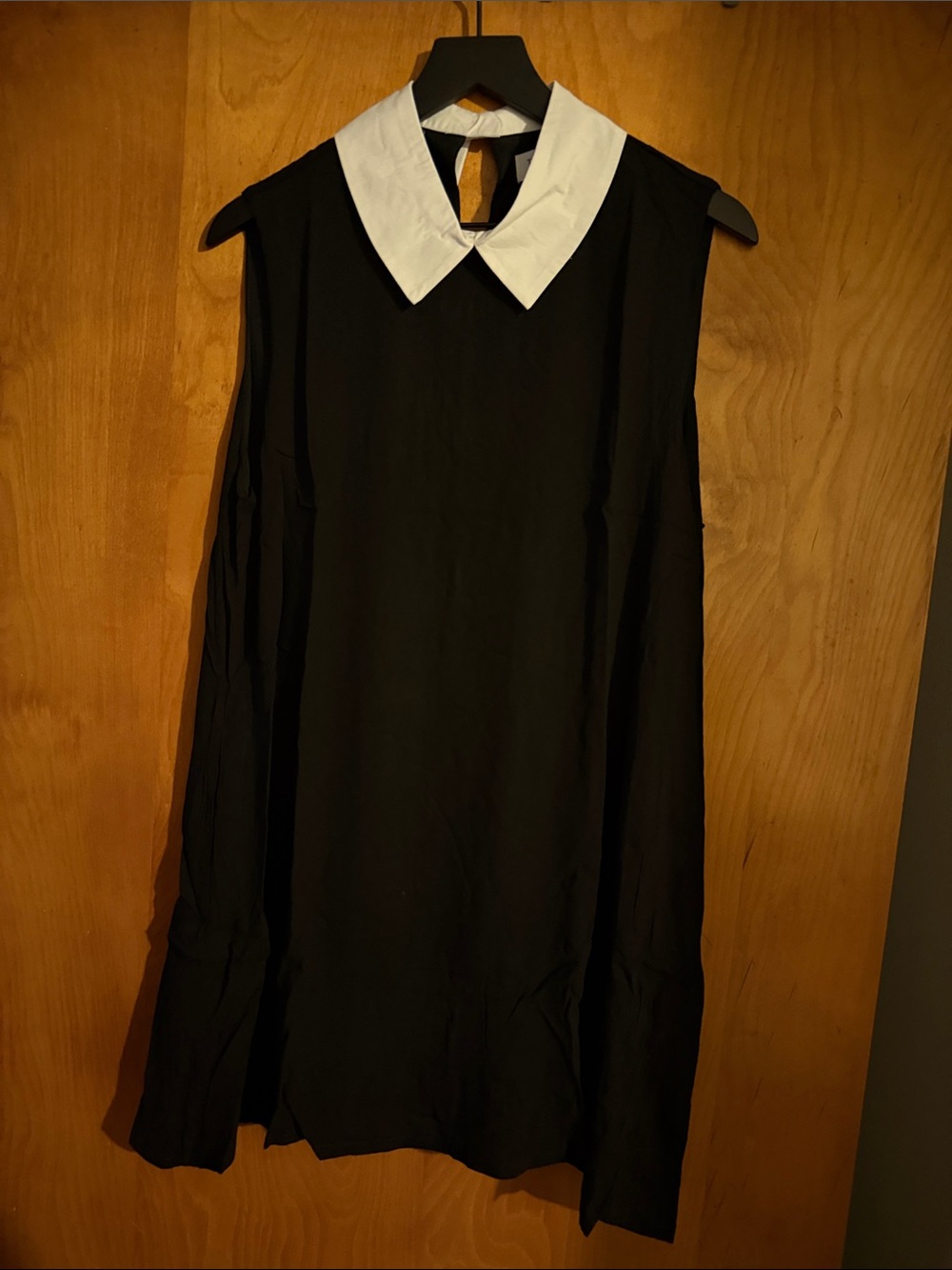 Sleeveless Black Dress with White Peter Pan Collar, think Hepburn